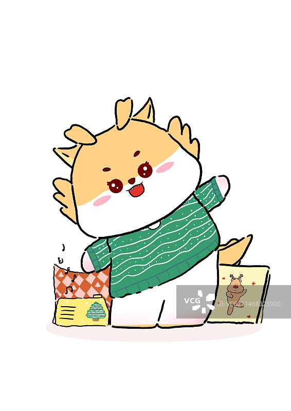 小龙跳舞圣诞卡通插画图片素材