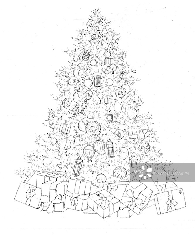 圣诞树线稿图片素材