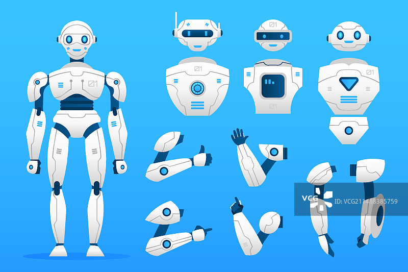 渐变机器人角色构造器插画图片素材
