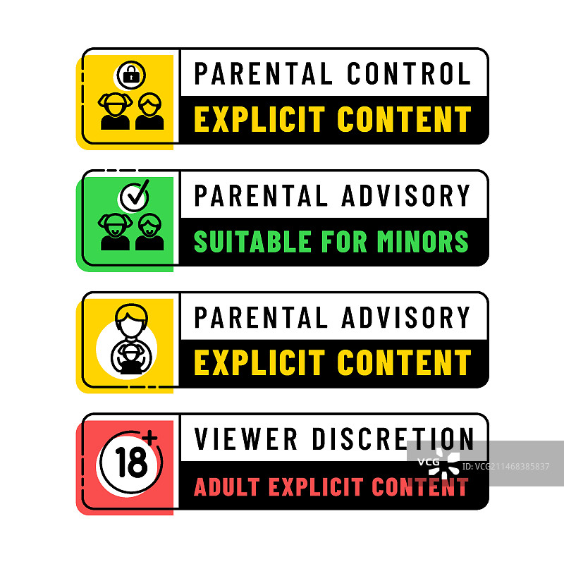 家长控制和明确内容标签集图片素材