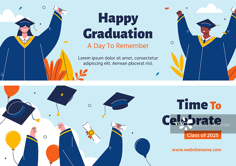 扁平风格毕业庆典横幅banner图片素材