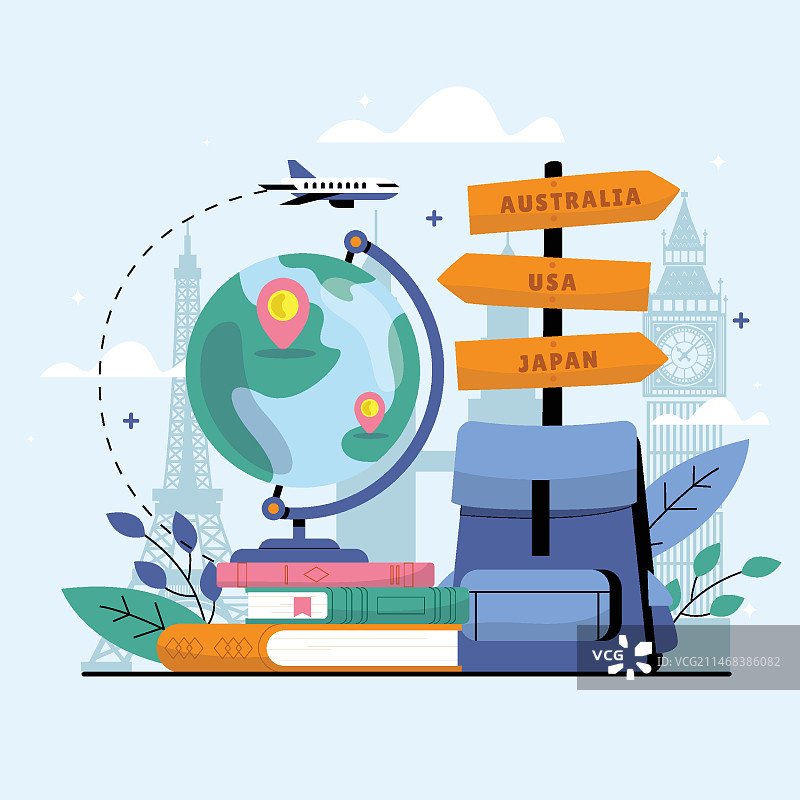 手绘留学插画图片素材