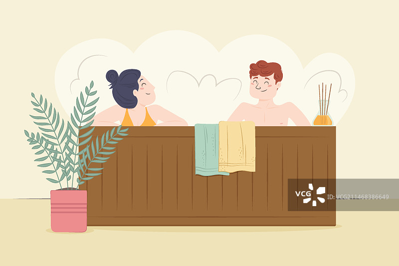 手绘热水浴缸插画图片素材