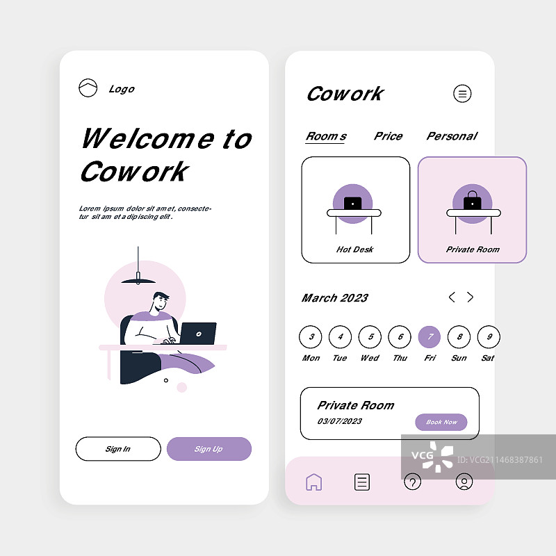 扁平风格共享办公App模板图片素材
