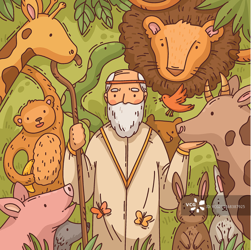 手绘诺亚方舟插画图片素材
