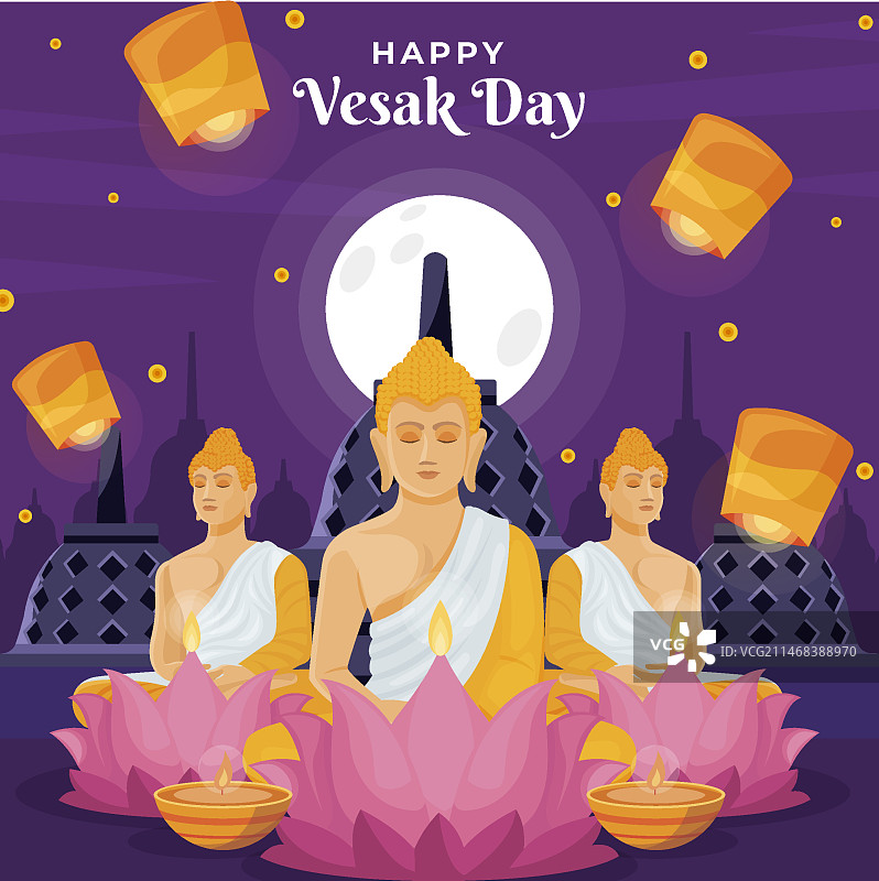 卫塞节庆祝活动扁平风插画图片素材