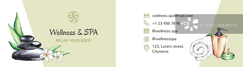 水彩SPA名片模板图片素材