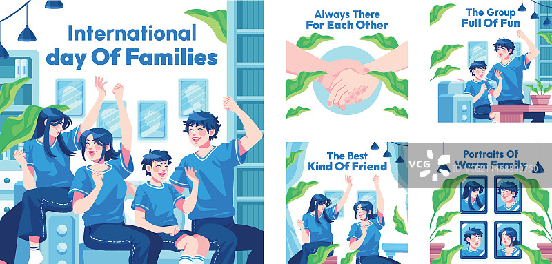 扁平风格国际家庭日Instagram帖子合集图片素材