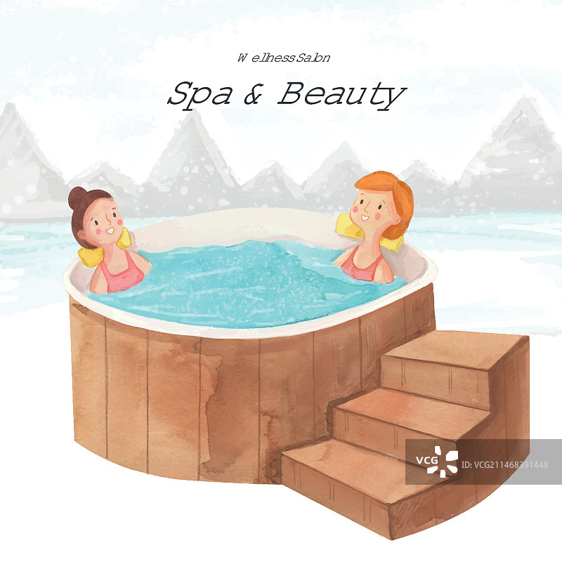 水疗热水浴缸插画图片素材
