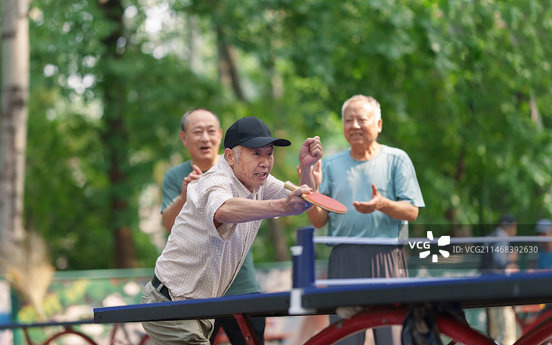 公园内打乒乓球的老年人图片素材