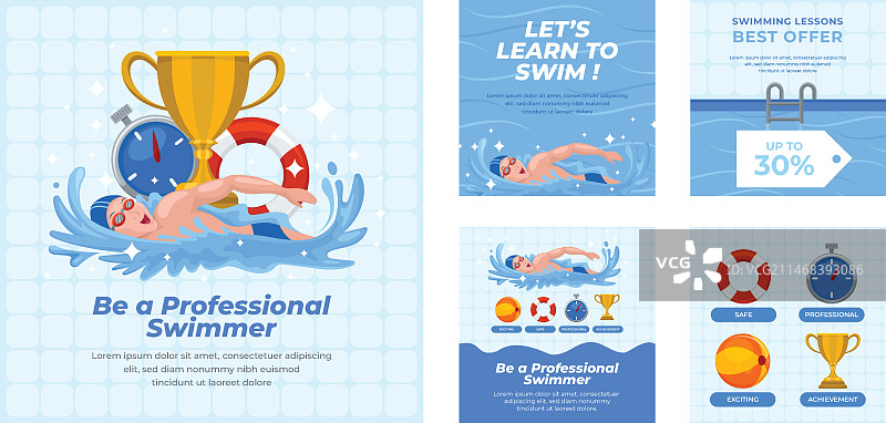 手绘游泳课程Instagram帖子图片素材