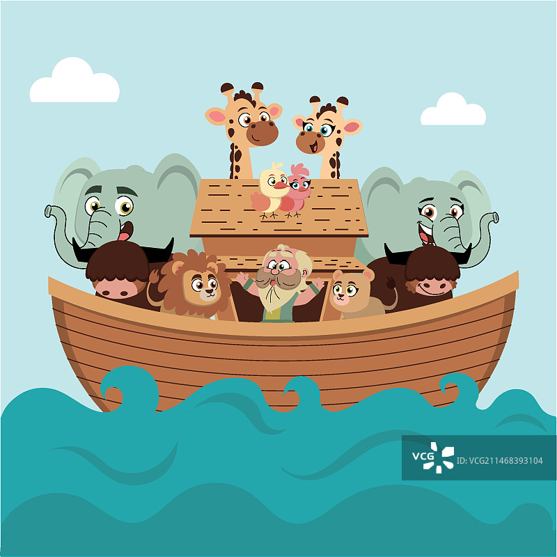 手绘诺亚方舟插画图片素材