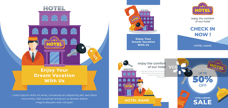 扁平风格豪华酒店Instagram帖子图片素材