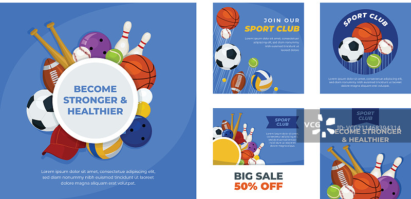 扁平风格运动俱乐部Instagram帖子图片素材