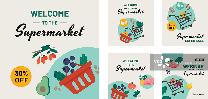 扁平风格的超市instagram帖子图片素材