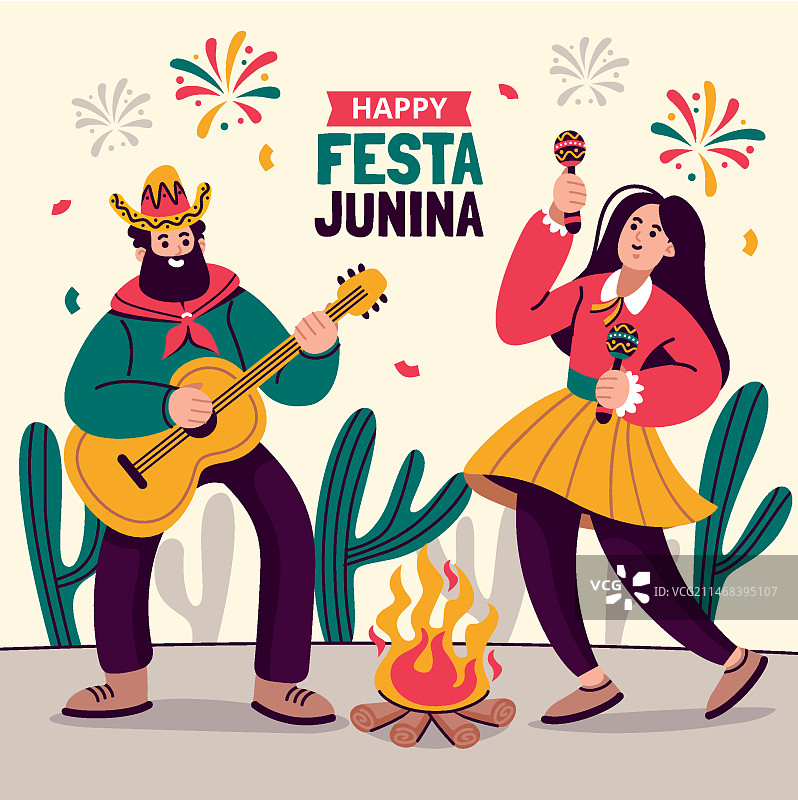 巴西六月节庆祝活动扁平插画图片素材