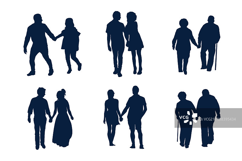 扁平风格手牵手剪影图片素材