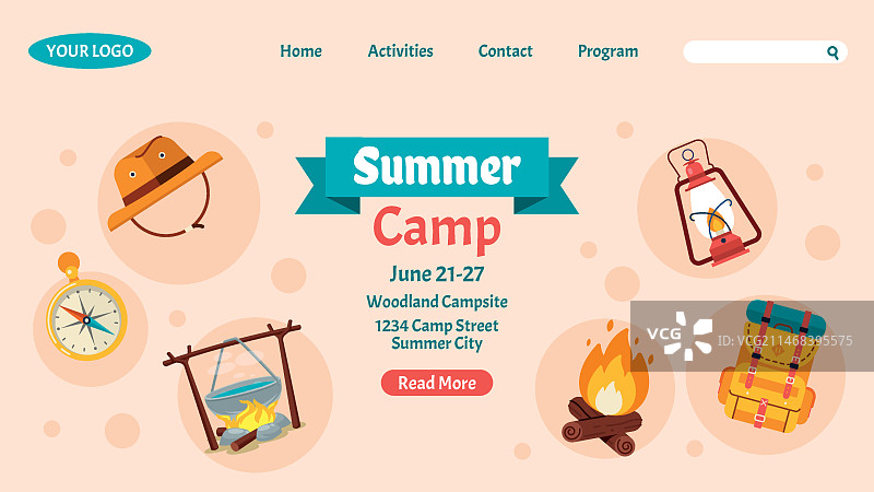 夏季扁平风格着陆页模板图片素材