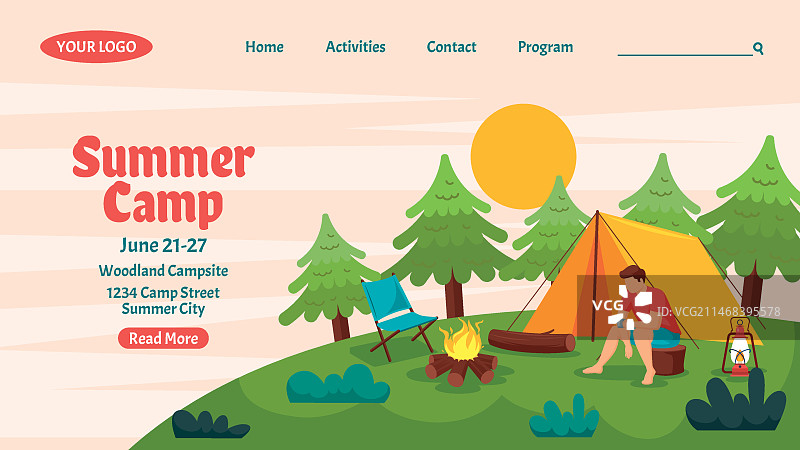 夏季扁平风格着陆页模板图片素材