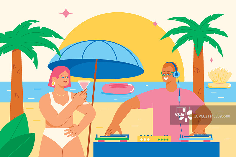 夏季扁平风80年代插画图片素材