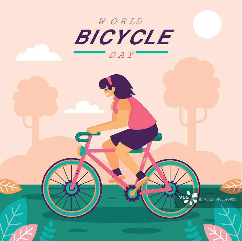世界自行车日扁平风格插画图片素材