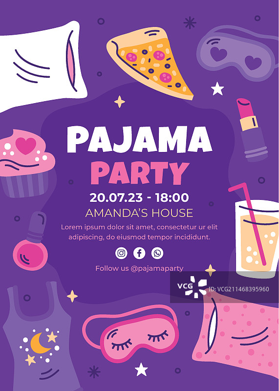手绘睡衣派对海报模板图片素材