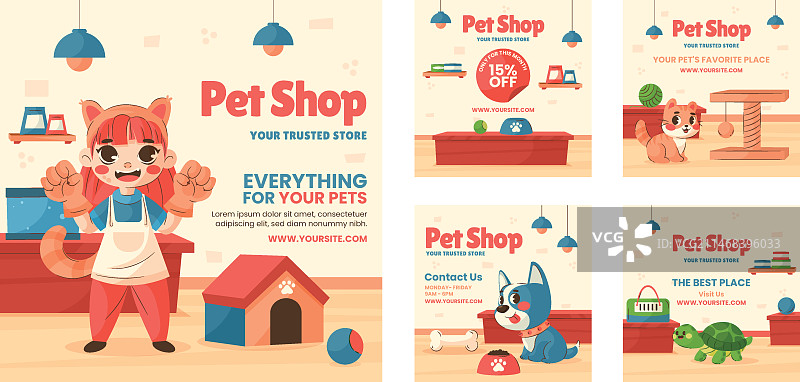 扁平风格宠物店Instagram帖子模板图片素材