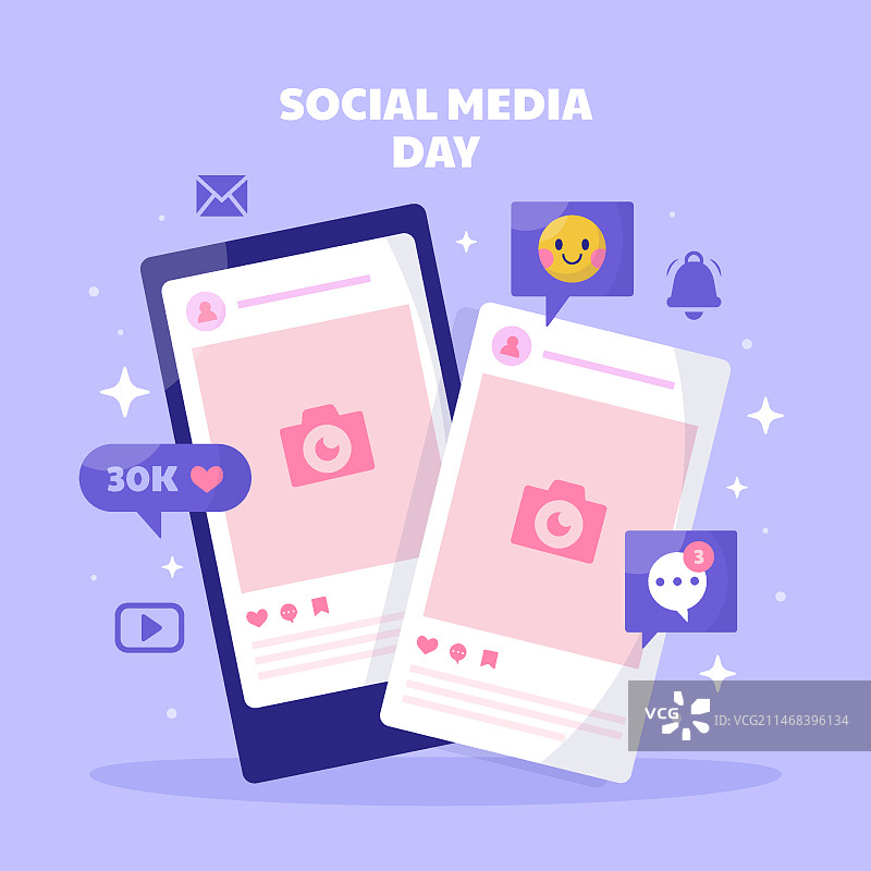 社交媒体日扁平插画图片素材