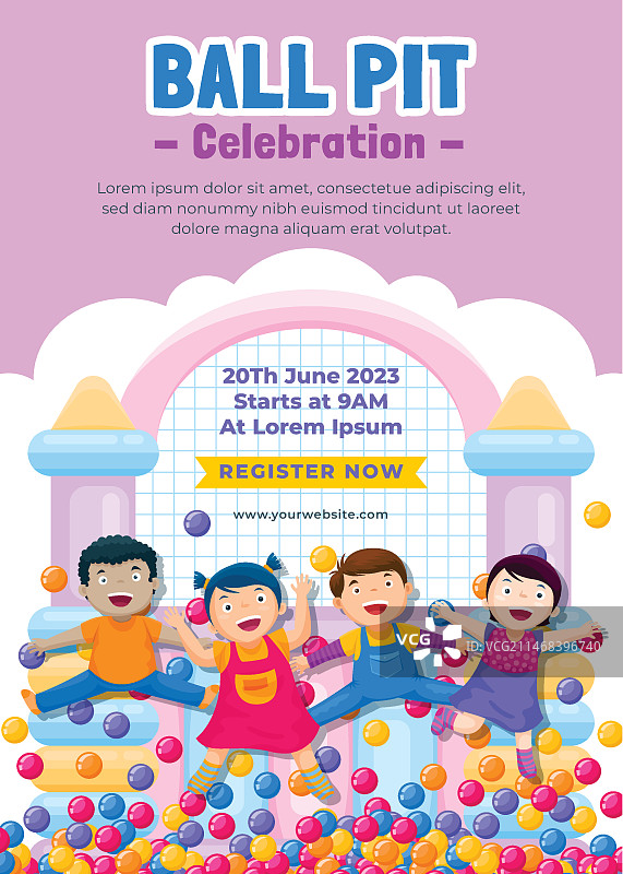 扁平竖版海报模板：儿童球池乐园图片素材