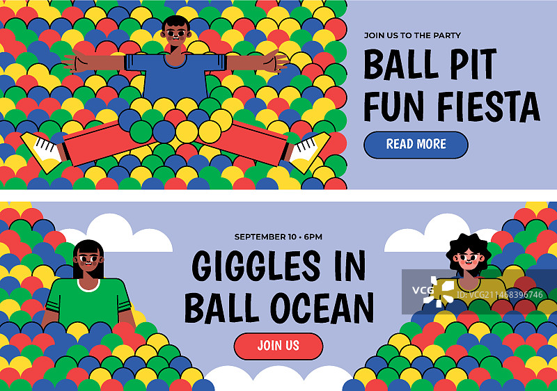 儿童球池游乐扁平风格横幅模板图片素材