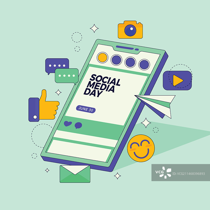 社交媒体日扁平插画图片素材