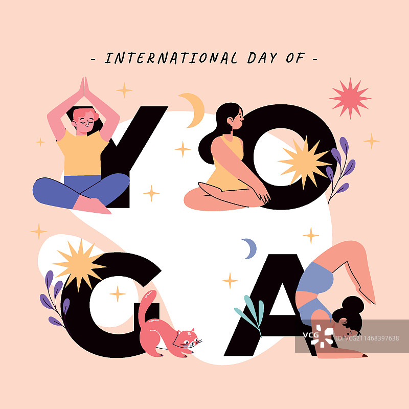 扁平风格：国际瑜伽日图片素材