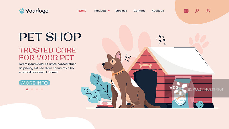 手绘宠物店登陆页面模板图片素材