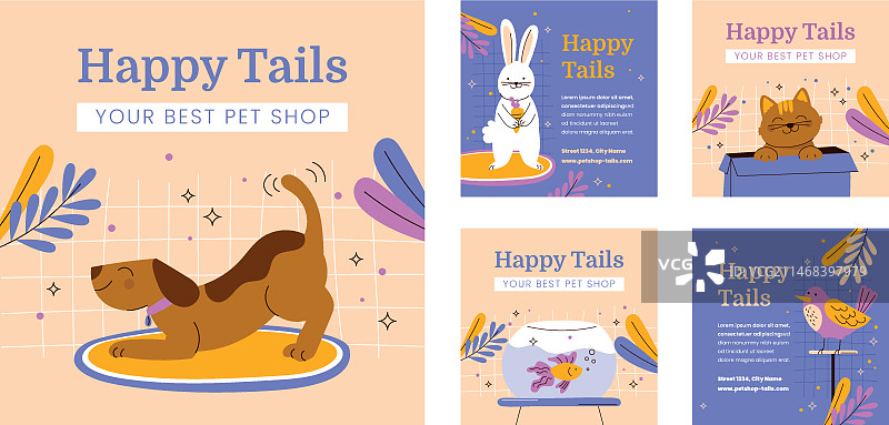 手绘宠物店Instagram帖子图片素材