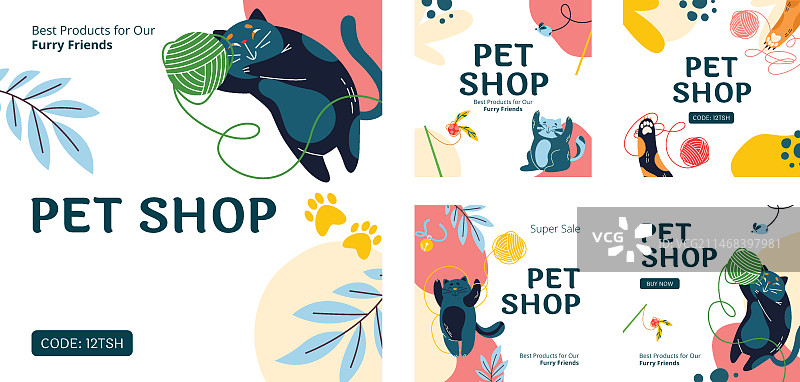 手绘宠物店Instagram帖子图片素材