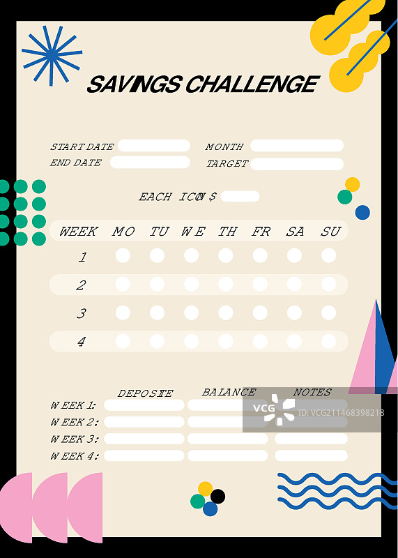 扁平风格储蓄挑战清单模板图片素材