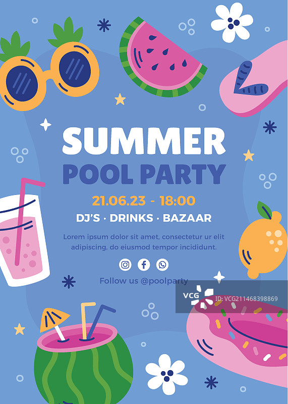 手绘泳池派对模板图片素材