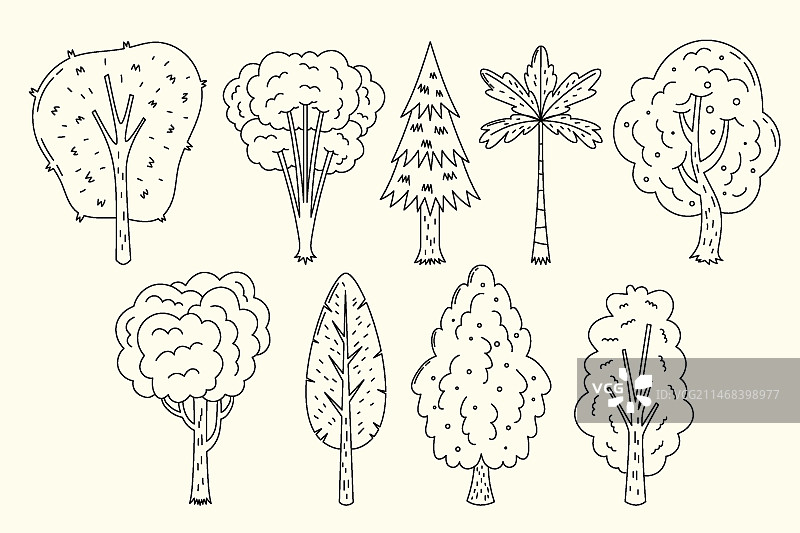 手绘树木插画图片素材