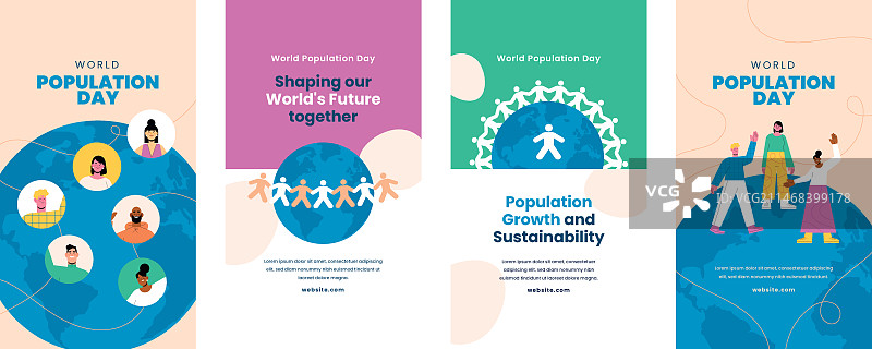 世界人口日宣传扁平风格Instagram快拍合集图片素材