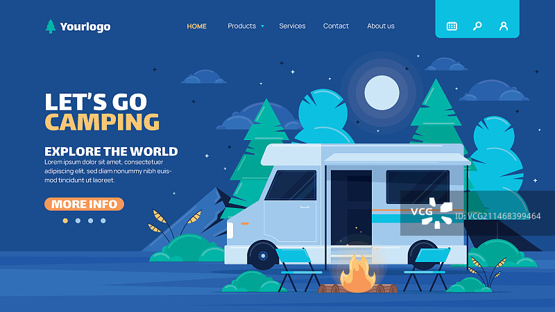扁平风格露营探险着陆页图片素材
