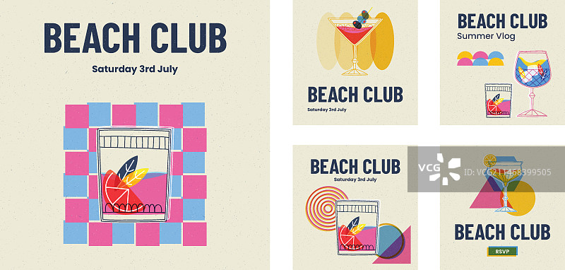 扁平风格海滩俱乐部Instagram帖子图片素材