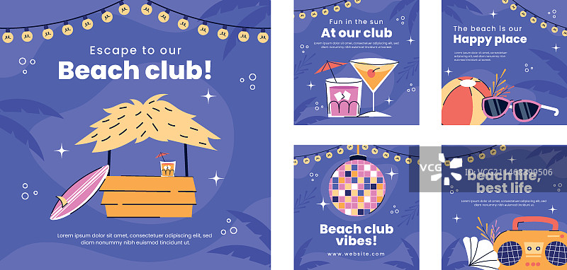 扁平风格海滩俱乐部Instagram帖子图片素材