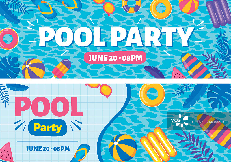 扁平风格泳池派对横幅banner图片素材