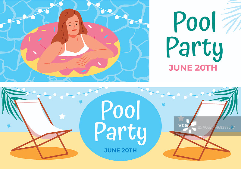 扁平风格泳池派对横幅banner图片素材