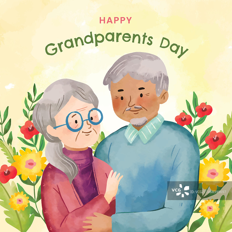 祖父母节水彩插画图片素材