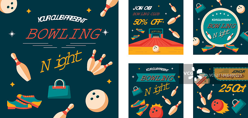 扁平风格保龄球Instagram帖子图片素材