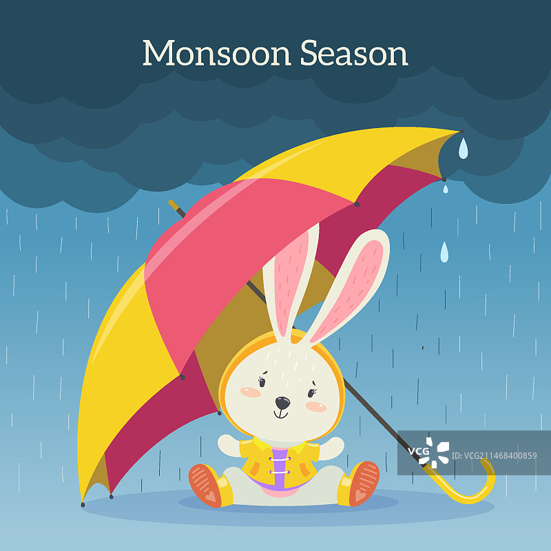 扁平风格插画：雨季图片素材
