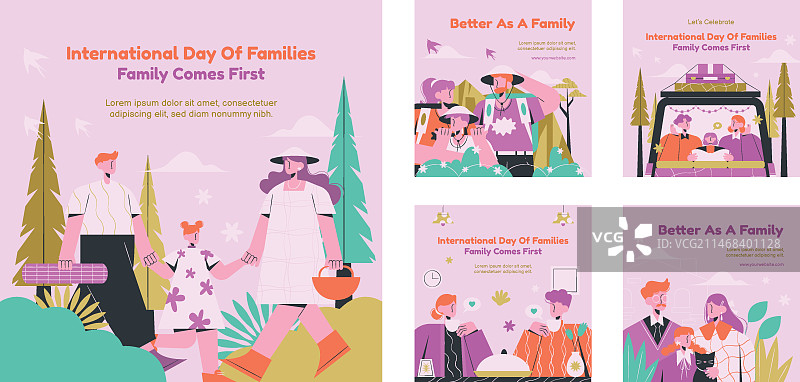 扁平风国际家庭日Instagram帖子合集图片素材