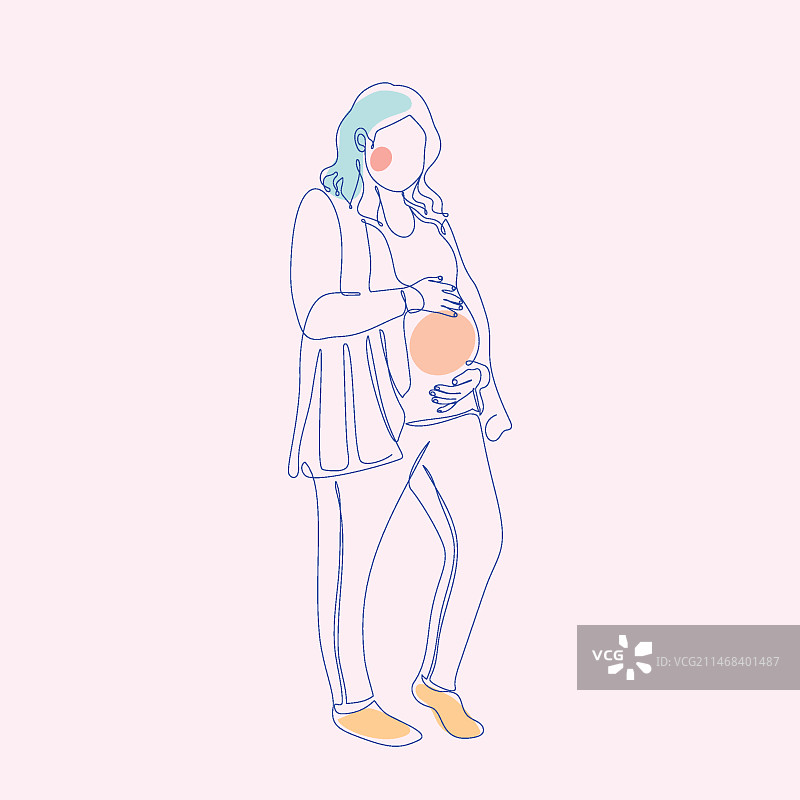 手绘怀孕女人物插画图片素材