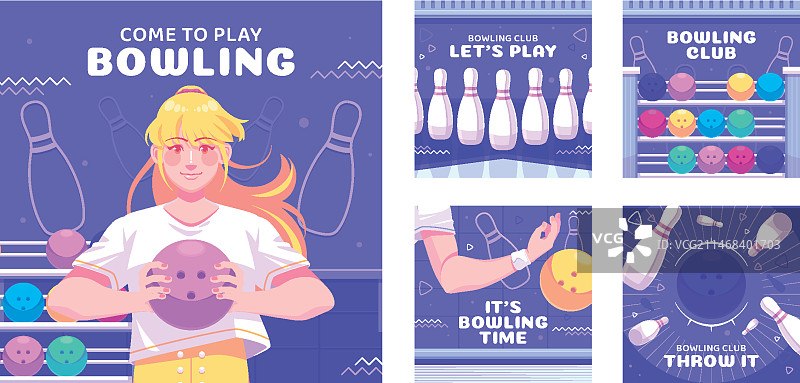 扁平风保龄球比赛Instagram帖子合集图片素材